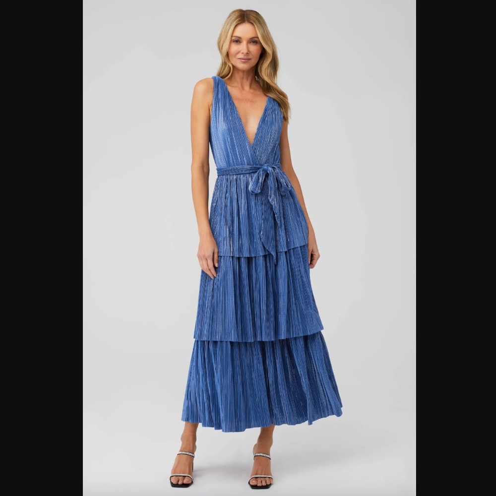 SABINA MUSAYEV BLUE PLEATED MIDI DRESS XS Great Condition